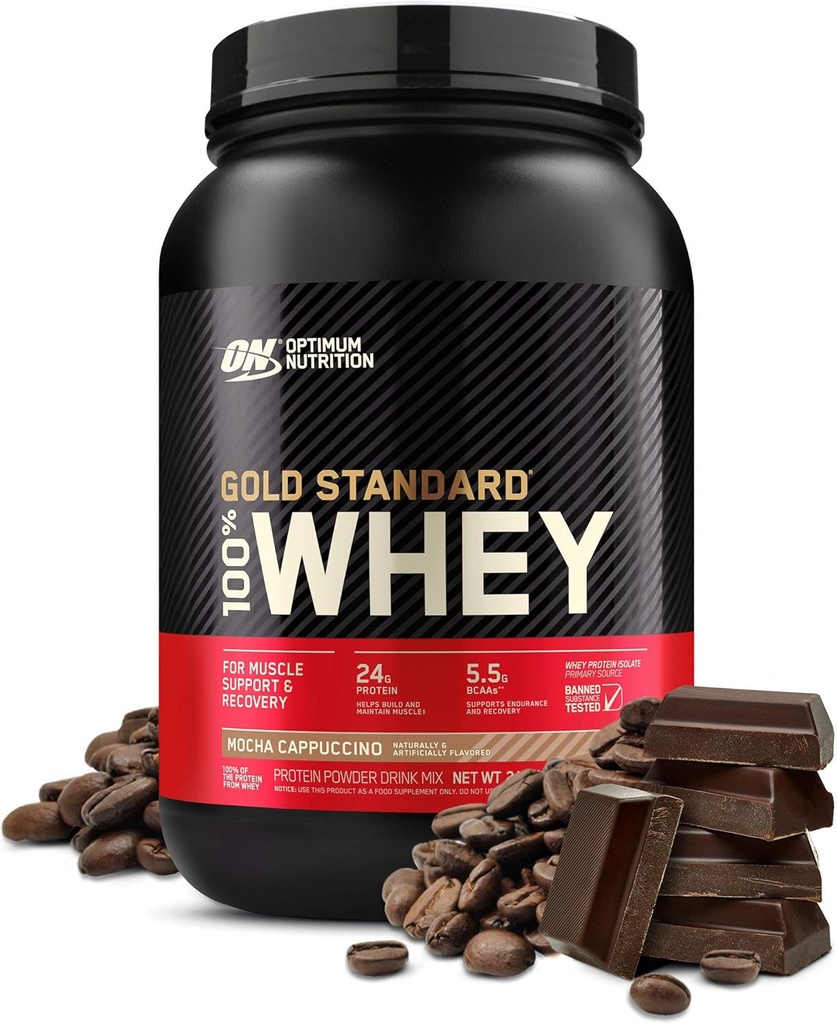 OPTIMUM NUTRITION GOLD STANDARD 100% אבקת חלבון Whey, Mocha Cappuccino, 2 פאונד