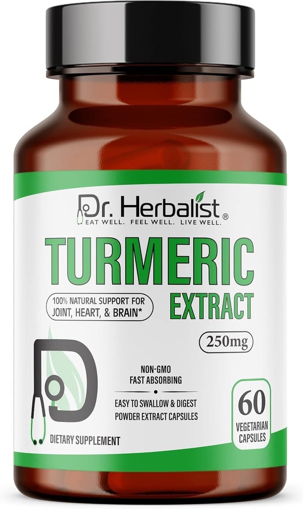 Dr. HerBALIST Turmeric Curcumin לחלץ 250 מ"ג - 60 קפסולות טבעוניות | 10:1 Extract = 2,500 מ"ג Raw Turmeric | Standardized for Bioavailable Curcuminoids