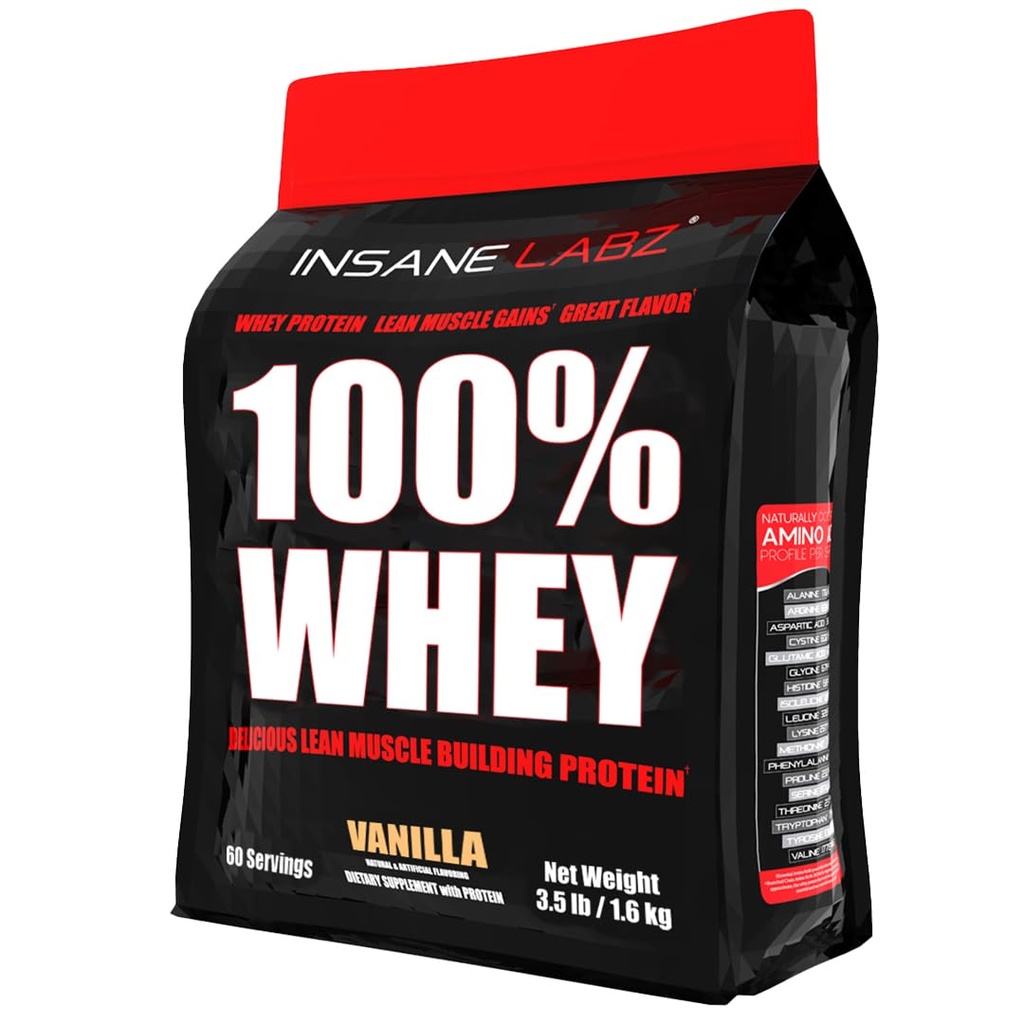 Insane Labz 100% חלבון Whey (60 משרתים, וניל)