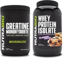 NutraBio Creatine Monohydrate, Unflavored, 500g ו Whey חלבונים Isolate, Blueberry Muffin, תוספת Bundle - שריר אנרגיה, Lean Growth, התאוששות וכוח