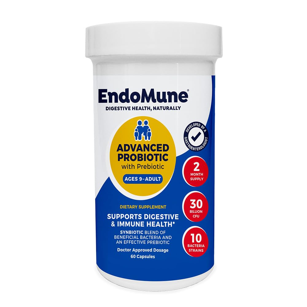 Endomune Advanced Adult Multi-Strain Proביוטיקה עם Prebiotic - 10 סטרינס, 30 מיליארד CFU - Physician Formulated (60-Count)