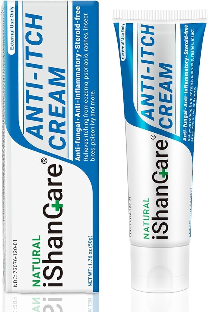 Ishancare Anti Itch Soothing Cream תוספת כוח צ'ילה הקלה, עבור גוף מלא גירוד כואב על ידי שינויים עונתיים, דרמטיטיס, אקסמה, ראש, פסוריאזיס, Hives, Bites, הרעל Ivy, 1.76 oz