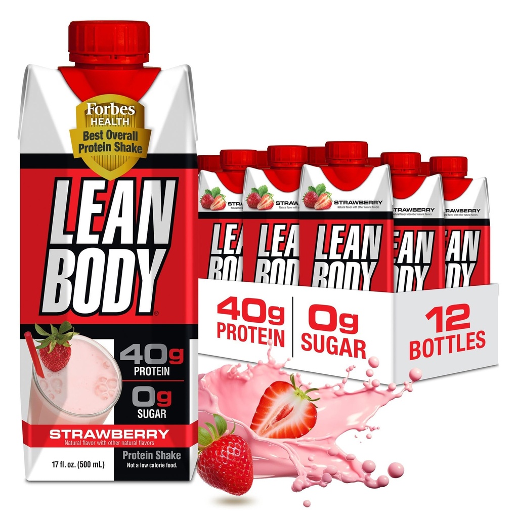 Labrada Lean Body Ready-to-Drink Strawberry חלבון שקד, 40g חלבון, Whey בלנדר, 0 סוכר, Gluten Free, 22 ויטמינים ומינרלים, 17 Ounce (Recyclable Carton & Lid - Pack of 12) LABRADA