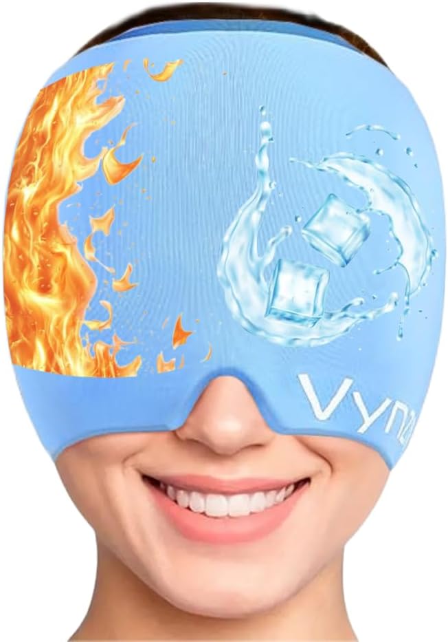 Migraine Relief Cap Headache הקלה Cap360 Hot & Cool Headache Cap Soothing Odorless Gel Head Wrap שדרג את Migraine Cap for Tension, Stress, and Sinus (כחול)