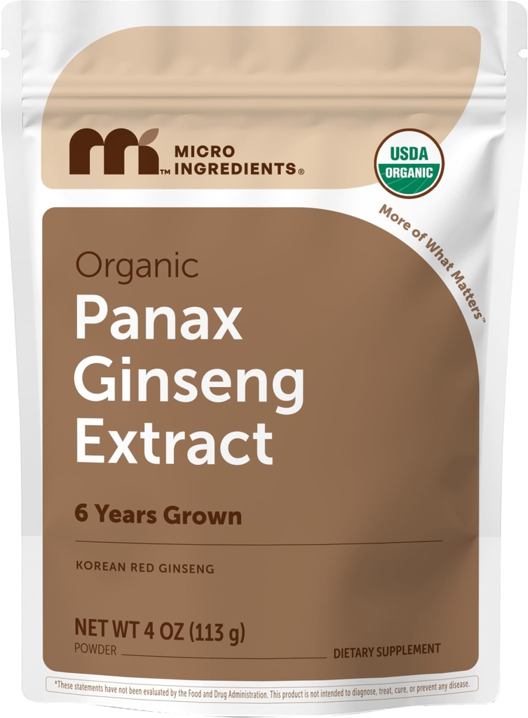 Micro Ingredients מקסימום כוח אורגני גיינסנג שורש 200:1 אבקה, 4 Ounce, רד Panax Geneseng אבקת, Active Genesenosides, טבעוני ידידותי