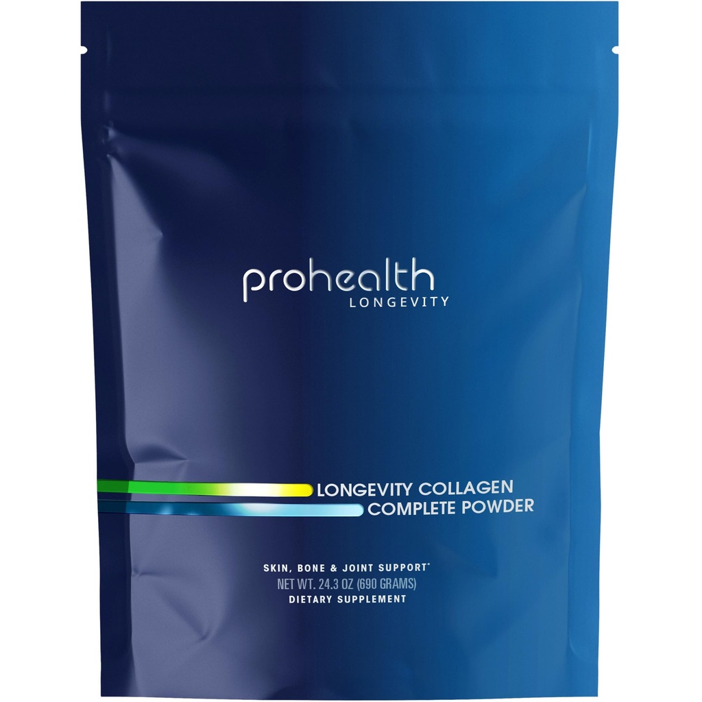 ProHealth Longevity Collagen Peptides אבקת - עבור אנשים מעל 40. 20g Multi Collagen. 2g Pro-Collagen. Hyaluronic Acid סוג I, II, III, V, X for Joints, Bones, Hair, Skin, השרירים, Gut - 30 משרתים