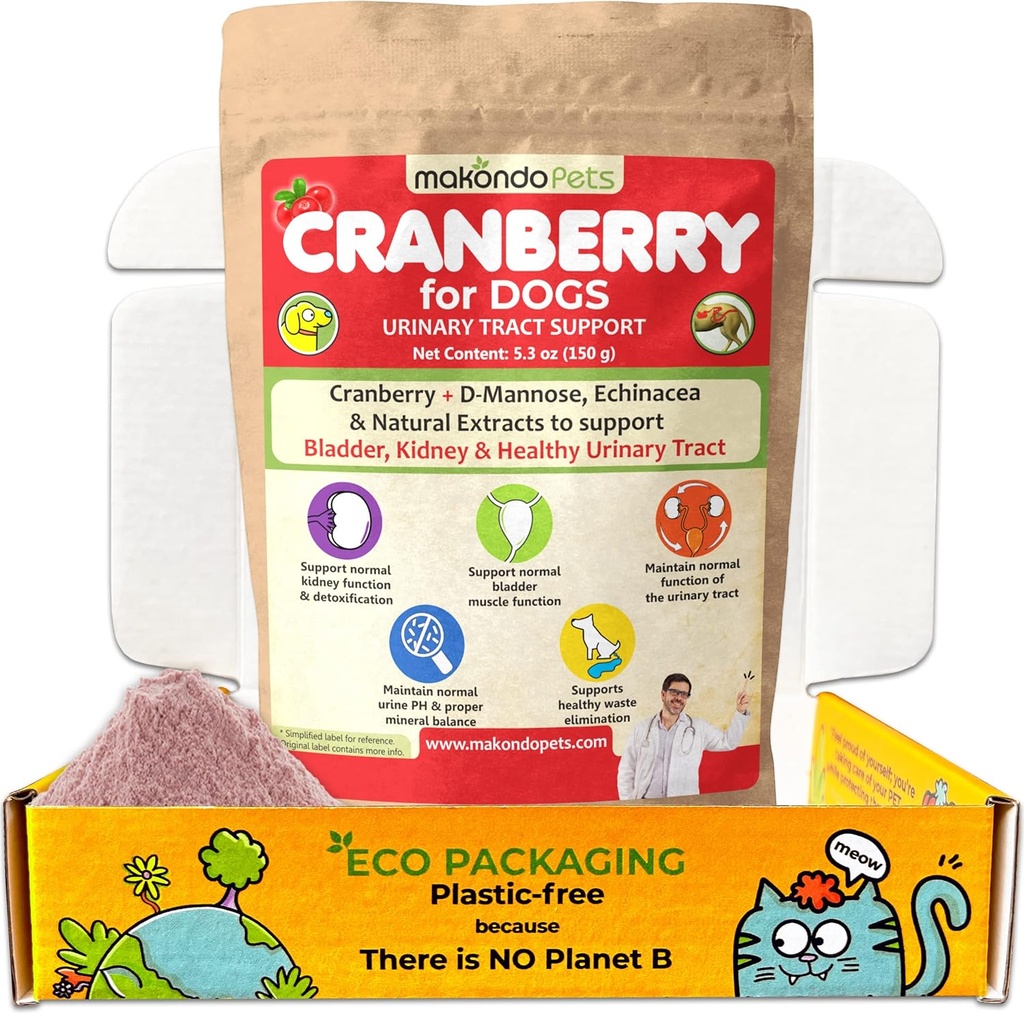 קריין לכלבים באבקה - Urinary Tract Health, Dog UTI, Bladder Support, Bladder Stones, Incontinence Support, Cranberry תוסף - Bacon Flavor (150 משרתים)