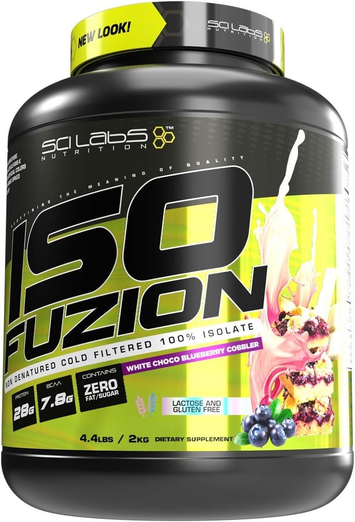 Iso Fuzion 100% Whey Isolate 28g אבקת חלבון לא רווי, White Choco Blueberry cobbler, 4.4lb