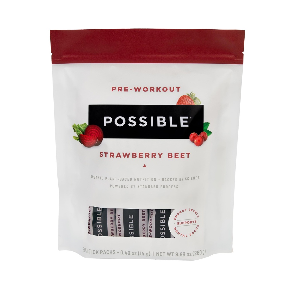 Beet Pre-Workout - Strawberry Beet Flavor - Individually Wrappedשרתים - מכיל B-Vitamins ו Green Tea Caffeine Extractor - מקור Nitrates - 1 Bag, 20 Stick Packs