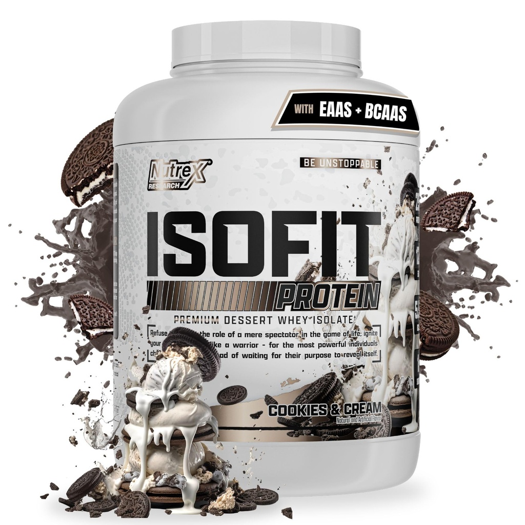Nutrex Research IsoFit Whey אבקת חלבון מיידי 100% חלבון Whey חלבון Isolate (70 משרתים, עוגיות ושמנת)