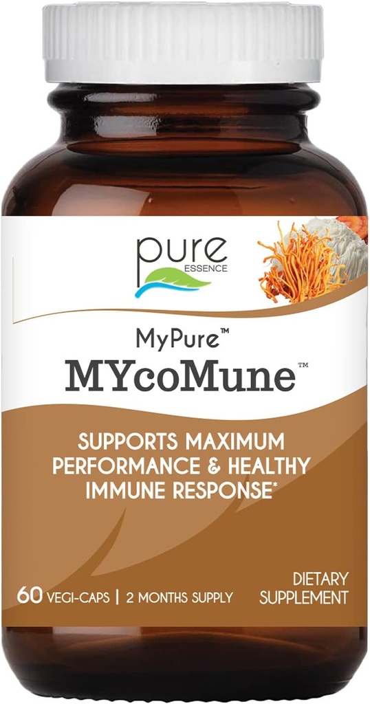 PURE ESSENCE LABS MycoMune Support Supplement - Excentrated Organic Mushroom Extract - Reishi, Lion's Mane, Cordyceps, Chaga, Shiitake, Maitake - 60 Capscat