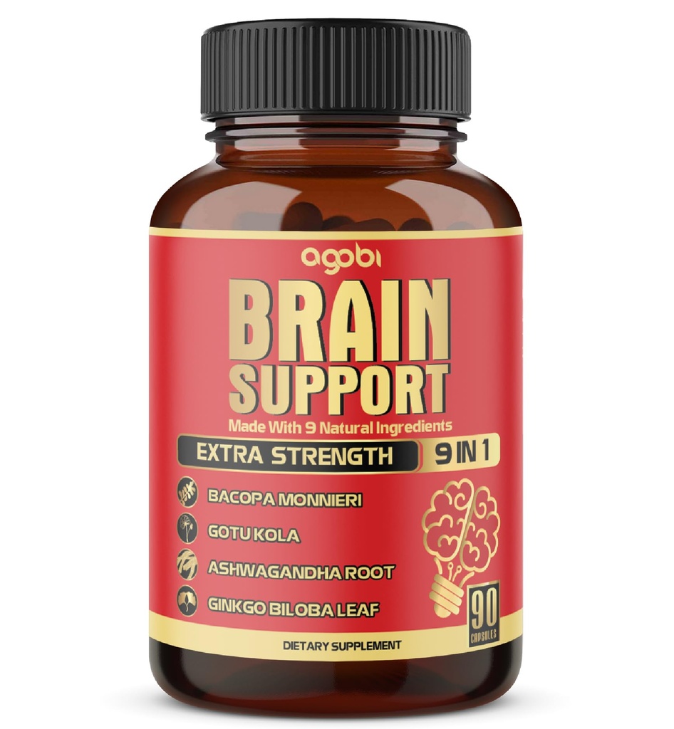9in1 Brain Support Supplement - ריכוז Ashwagandha Root, Gotu Kola אבקה, Bacopa Monnieri אבק ועוד - 90 קפסולות - 3 חודשים אספקה