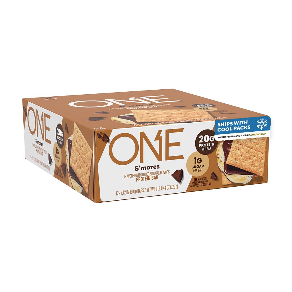 1 חלבון Bars, Smores, Gluten חינם עם חלבון 20g ו 1g סוכר, Pantry Staples, 2.12 oz (12 Count), Packaging May Vary