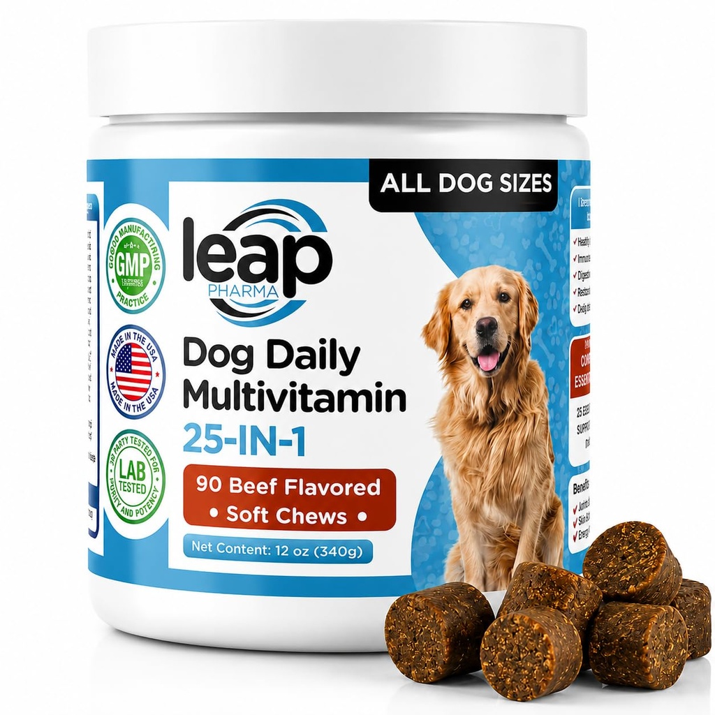 Multivitamins &Supplements עבור כלבים - שמן קריל, אומגה 3,6,9, pre &probiotics, ויטמינים חיוניים, עבור hip & Joints, Skin & Coat,Digestive, תמיכה ב- Immunity (90 Chews)