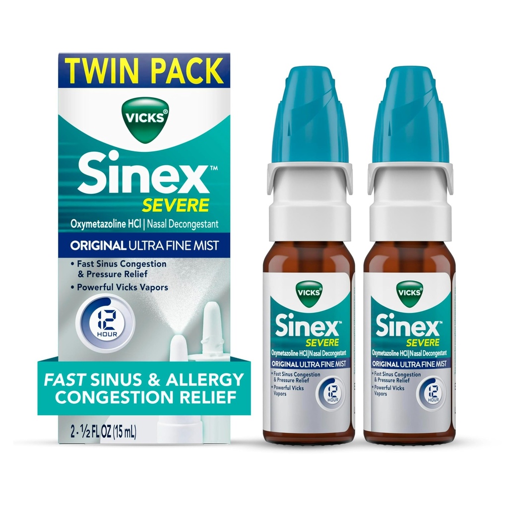 ויקיס Sinex SEVERE Allergy & Sinus Nasal Spray, Original Ultra Fine Mist, Decongestant Medicine, Relief from Nasalungestion עקב הקלה קרה או אלרגיה, Sinus Pressure, 265 Sprays x 2 2