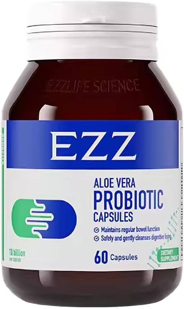 EZZ Aloe Vera Probiotic | מכיל אלורה אוסטרלית, קאסיה ואנזימים עיכוליים, להוסיף ארבעה פרוביוטיקה. • שיפור בריאותו ו העיכול, לא יותר עצירות | 60 קפסולות