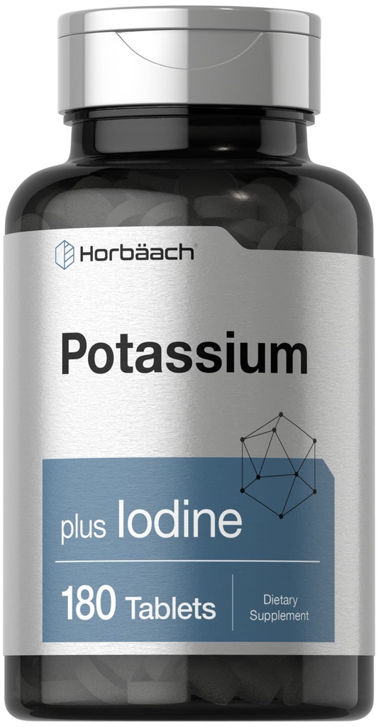 Horbäach Potassium Chloride תוסף | Plus Iodine | 180 טבליות צמחוניות | Non-GMO ו- Gluten Free