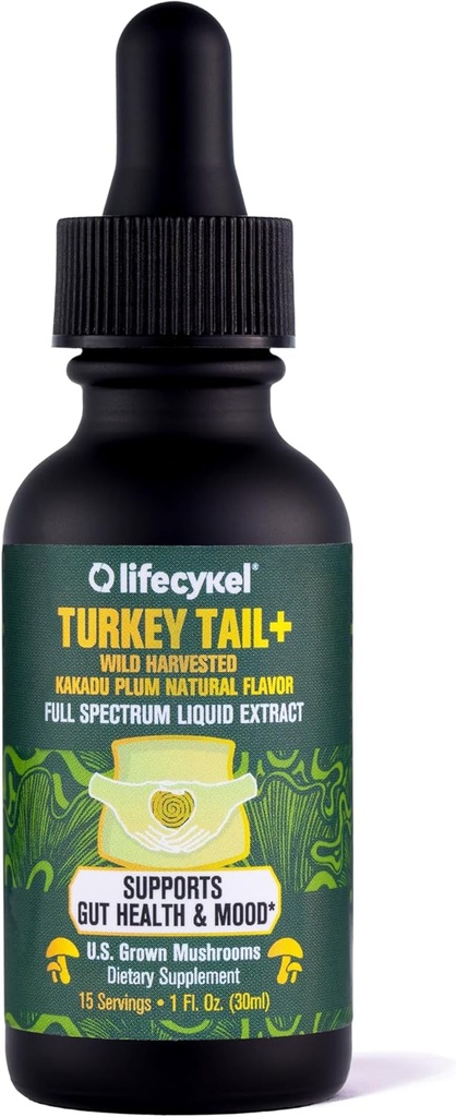 Life Cykel - טורקיה Tail Mushroom נוזל לחלץ עם Kakadu Plum - Immune Support & Digestive Health Prebiotic תוסף - טבעוני, non-GMO וגלוטן חינם - 1 Fl Oz