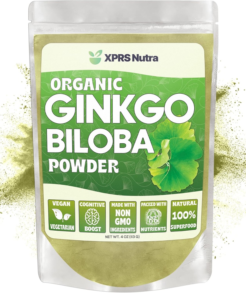 אבקת XPRS Nutra אורגני גינקו בילובה - Gingko Biloba תוספי עבור Cognition - ג'ינקובה ידידותי טבעונית גינקו בילובה אורגני - Immunity Boosting Genekgo Biloba אבקת (4 oz)