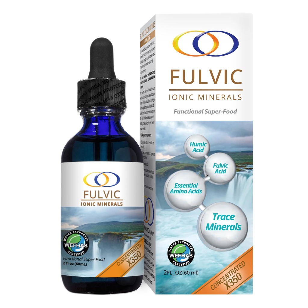 באופן אופטי מים אורגניים הוציאו Fulvic Ionic מינרלים X350 - פטנט BioActive Fulvic Acid, Humic Acid, Trace מינרלים, אלקטרוליטים ו- Amino Acids - 8+ חודש אספקה!