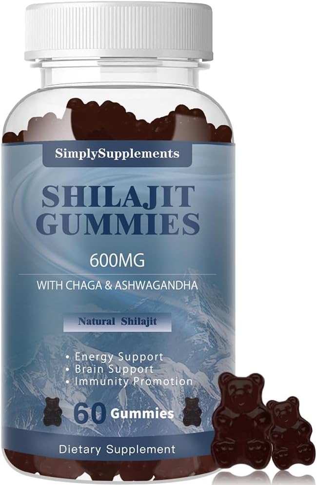 חניכיים Shilajit עם Ashwagandha ו Chaga עבור גברים ונשים - תוספת Shilajit עם Trace מינרלים & Fulvic Acid עבור אנרגיה ותמיכה תחמושת, 60 חניכיים