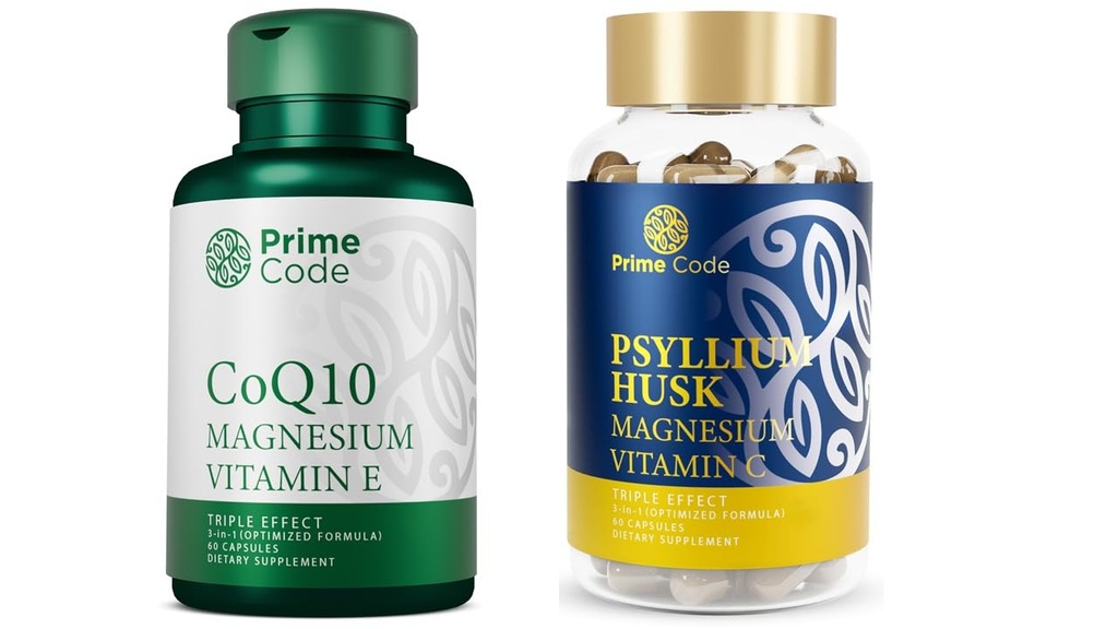קוד פריים CoQ10 250 מ"ג עם Magnesium Glycinate ויטמין E, Psyllium Husk כמוסות עם Magnesium Citrate ו ויטמין C