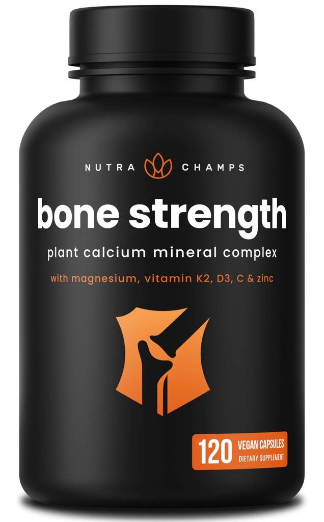 תוסף Calcium עבור כוח העצם | Plant Calcium Citrate + ויטמין D3, K2, Magnesium, Zinc, Potassium, Boron & Strontium | Premium תוספת Powerעצם Health & Density Complex