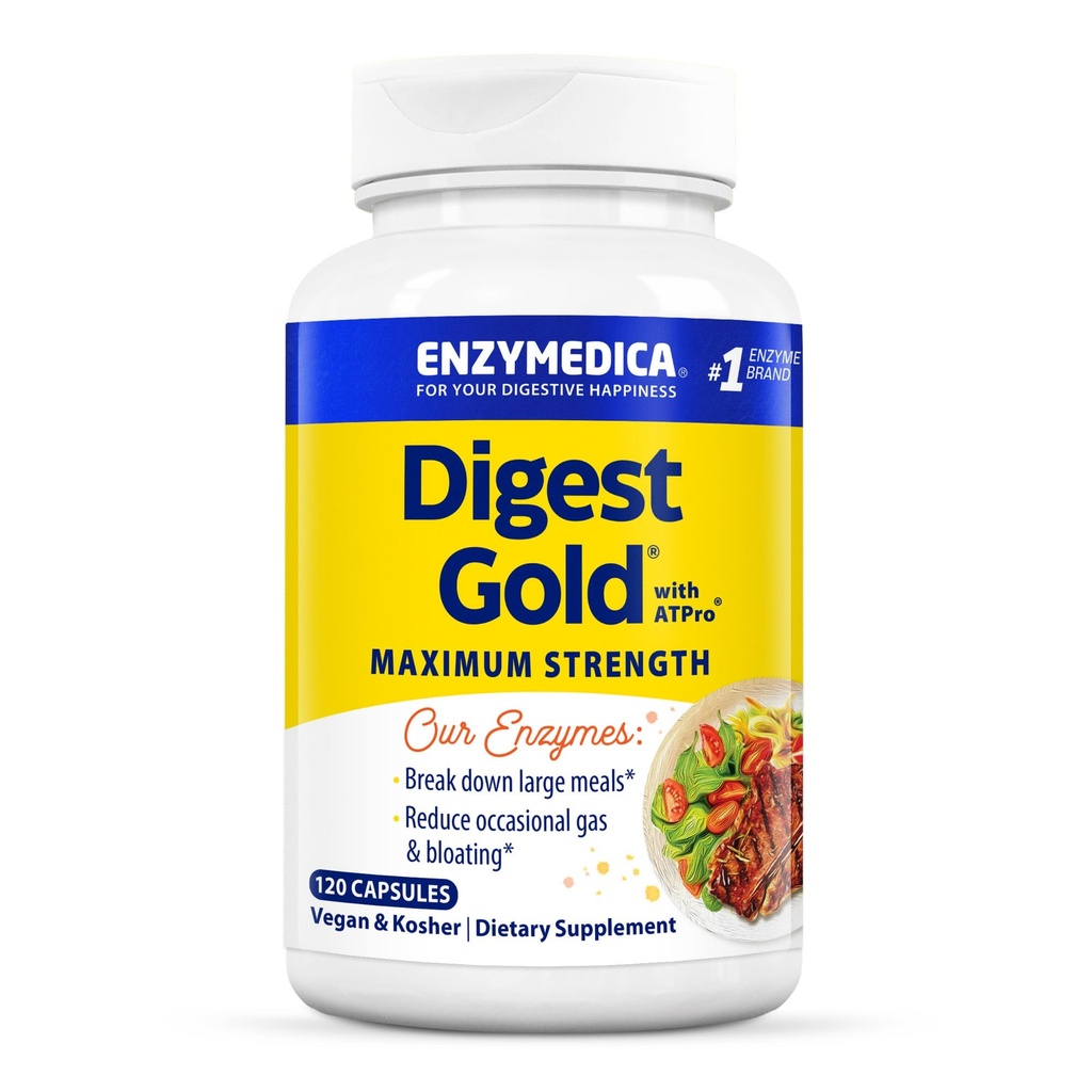 Enzymedica Gold + ATPro, כוח מקסימלי Enzyme פורמולה, 14 Key Enzymes כולל Amylase, Protease, Lipase ו Lactase, 120 קפסולות