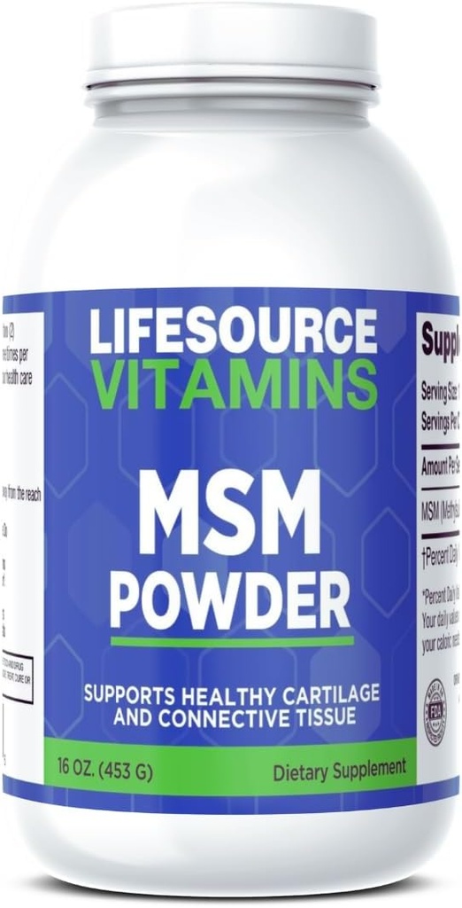 LifeSource ויטמינים MSM אבקת - 16 oz - טהור ונקי - 226 משרתות - 2,000 מ"ג Per משרת