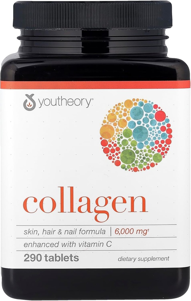 Youtheory Collagen מתקדם עם ויטמין C, 290 Count (1 בבקבוק)
