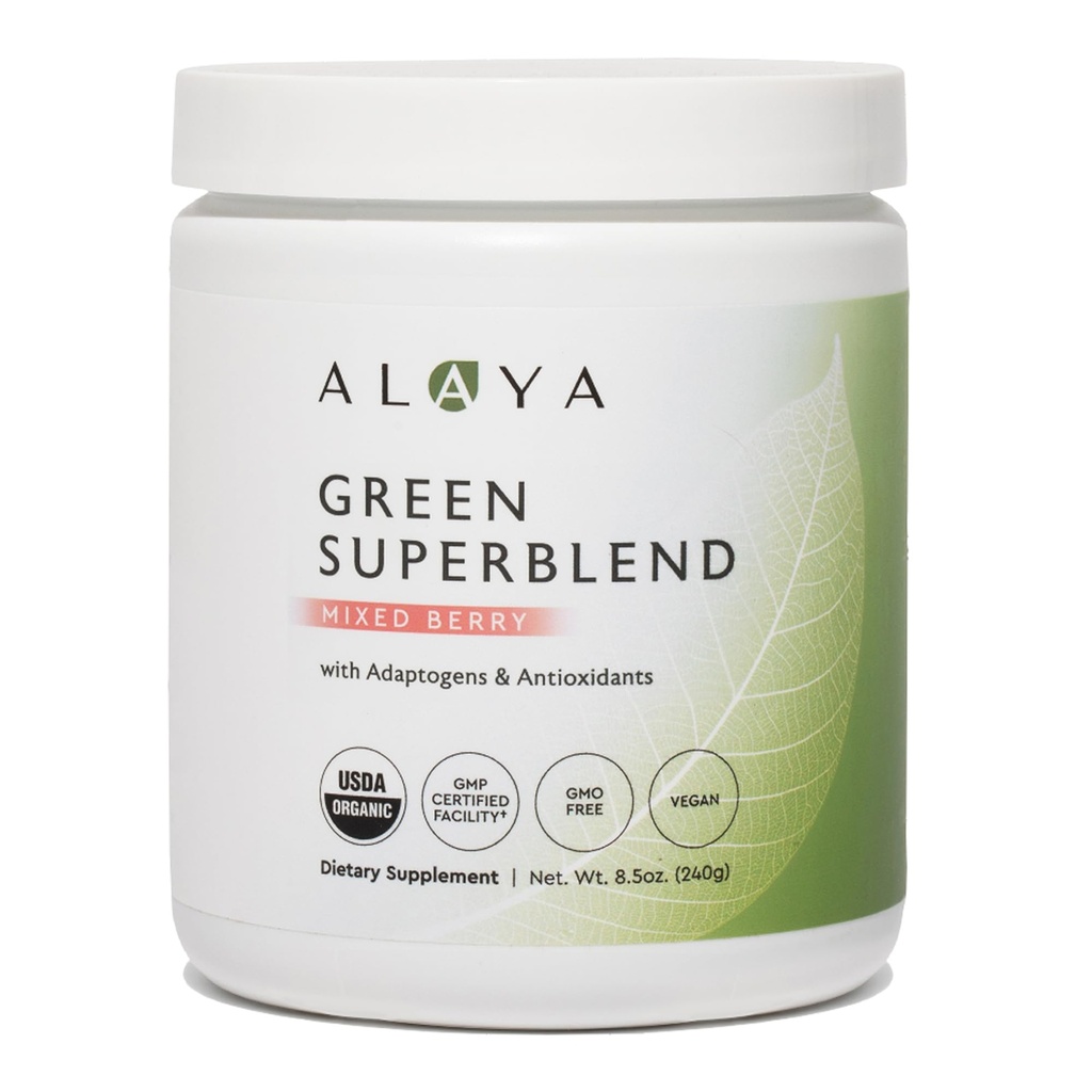 אלאיה אורגני Super Greens אבקת - Premium Green Juice Superfood אבקת - Fitogens, Antioxidants & Probiotics בלגן - USDA אורגני, non-GMO, טבעוני - 30 משרתים (Mixed Berry)