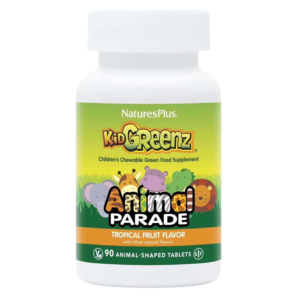 Natures Plus Animal Parade Kid Greenz - 90 טבליות Chewable בעלי חיים, Pack of 3 - כולל Superfood Band - Vegetarian, Gluten Free - 270 המשרתים המלאים