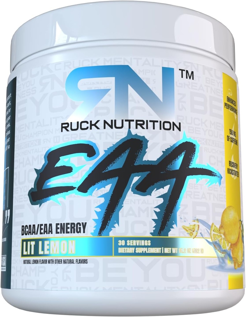 RUCK NUTRITION EAA | הידרציה, אנרגיה ו- Recovery Supplement | Full Spectrum Essential Amino Acids + BCAAs (30 משרתים, Lit Lemon)