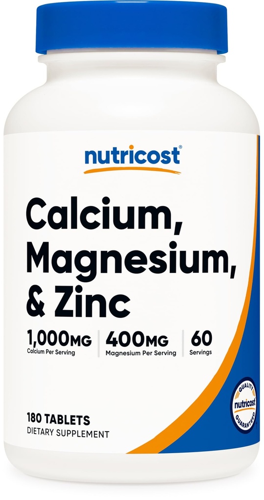 Accost Calcium, Magnesium & Zinc Tablets 1,415 מ"ג, 180 טבליות - ויטמין / חלבון תערובת תוספת, 60 משרתים - Gluten Free, non-GMO