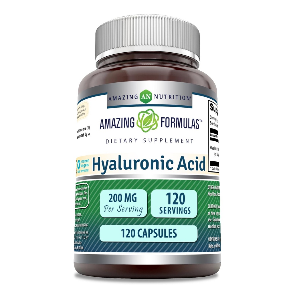 פורמולה מדהימה תוסף Hyaluronic Acid | 200 Mg Per Serve | 120 קפסולות | Non-GMO |ten Free | Made in USA