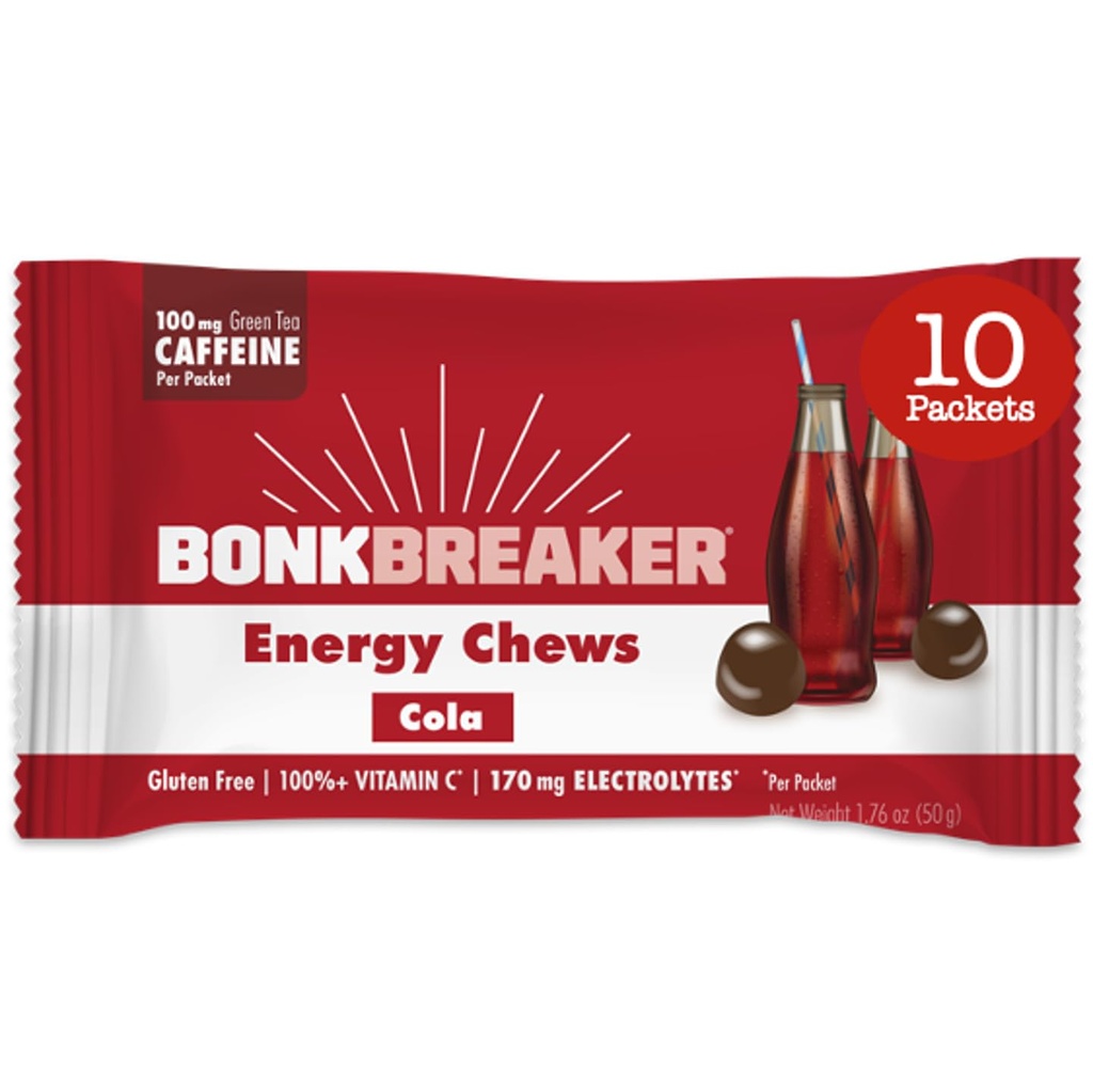 Bonk Breaker Energy Chews, free ingredients ללא חלב, Gluten-Free כדי לספק אנרגיה מהירה להתמקד, 1 Box of 10 Packets, Cola