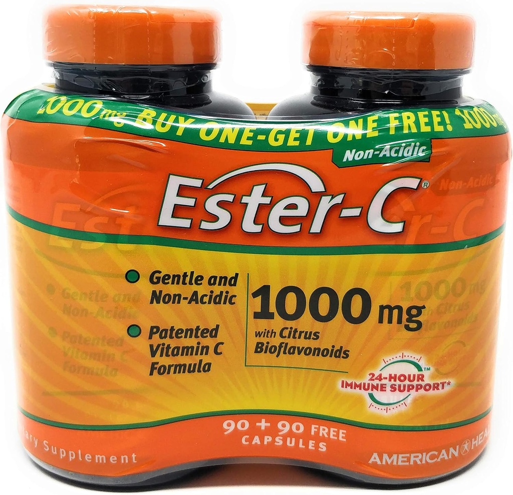 מוצרי בריאות אמריקאים Ester-C 1000 מ"ג עם Citrus Bioflavonoids 90 + 90 חינם 90 + 90 קפסולת