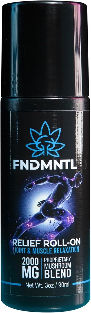 FNDMNTL הקלה רול-און עם 2000mg Functional Mushroom ל- Joint & השרירים להירגע, No Mess Applicator, 3oz