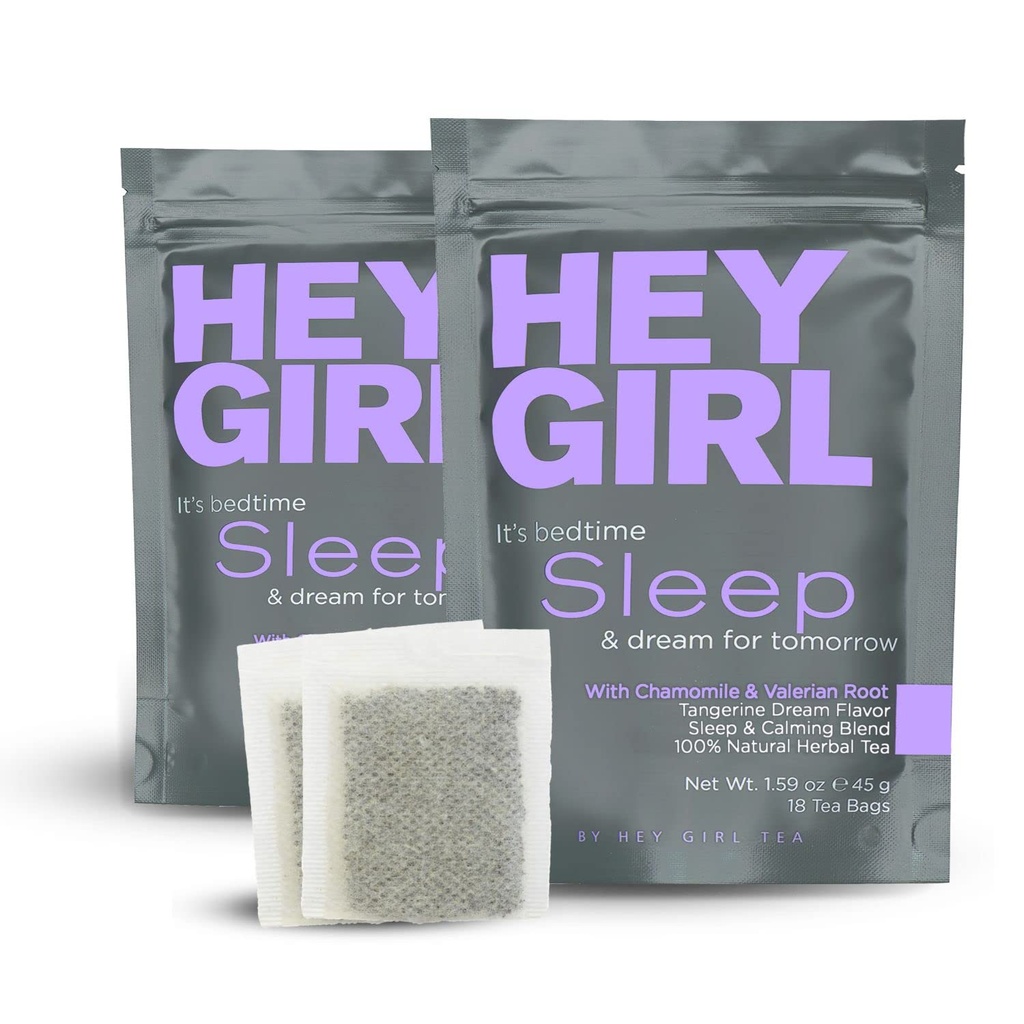 Hey Girl Sleep Tea - Natural Herbal Bedtime Tea Bags with Chamomile, Passion Flower, Valan Root, Lemon Balm - Calming, מרגיע מבוגרים ישנים לילה תה - מרגיע מתנות לנשים 2packs