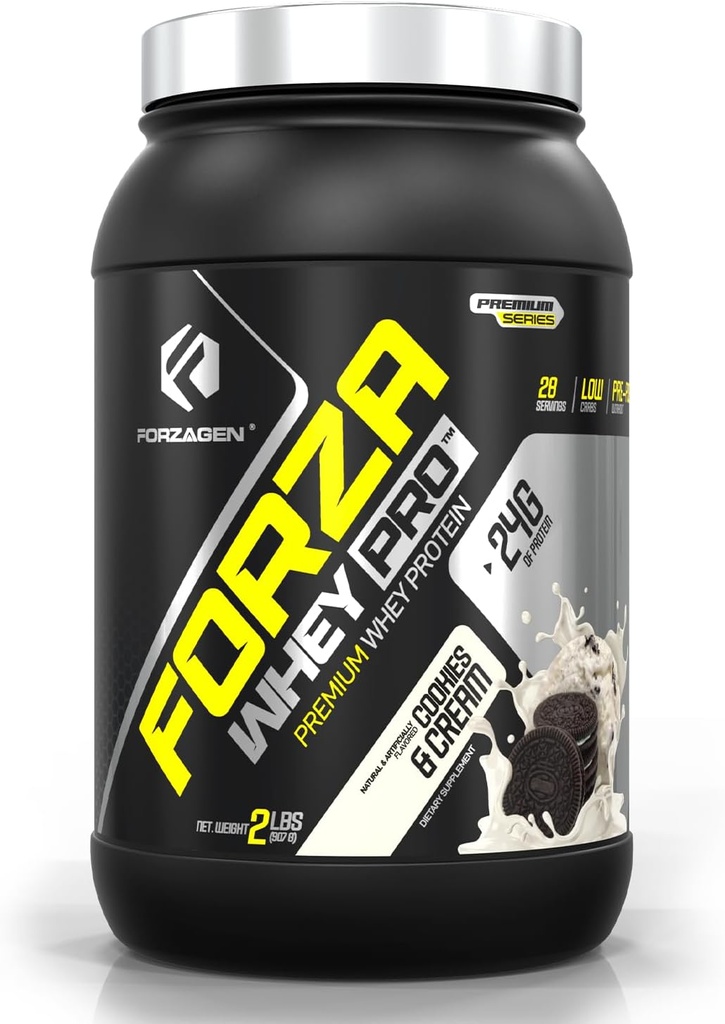 Forzagen Whey PRO נמוך אבקת חלבון פחמימות | 24g של חלבון לשרת, Low-Sugar, Premium Whey for Shakes & Mixes for Men & Women, BCAA | עוגיות & Cream, 2 lbs.