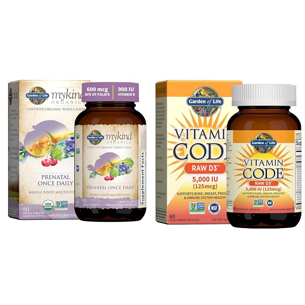 הגן על ויטמין טרום לידתי: Folate for Energy & Healthy Fetal Development & ויטמין D, ויטמין Code Raw D3, ויטמין D5,000 IU