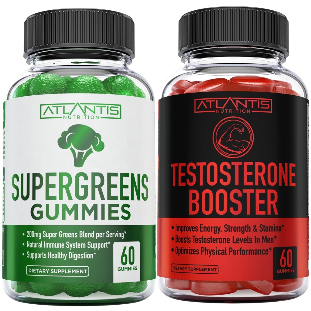 Atlantis Nutrition Supergreens 60 Gummies + טסטוסטרון Booster 2Pack (מסטיק 120)