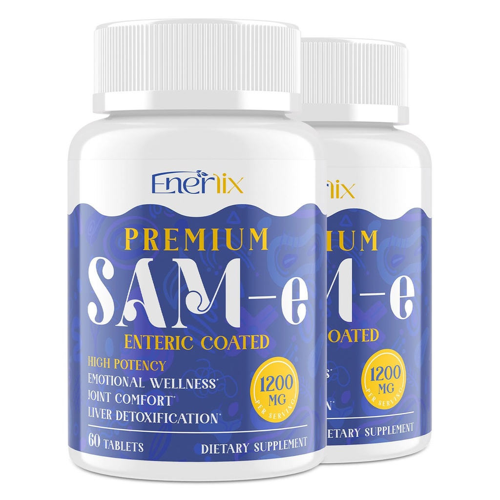 1200 MG SAM תוסף עבור המוח, Mood, Joint, Liver, High Absorption SAM-e (S-Adenosyl-L-Methionine) עם CoQ10, 5-HTP, Enteric Coated 120 טבליות, טבעוני