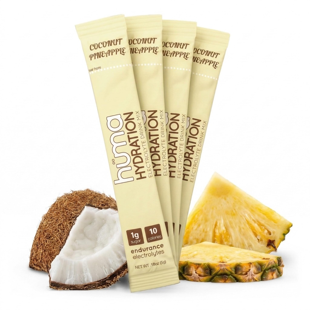 HUMA CHIA השקיה תערובת, קוקוס Pineapple 30 Packets - Low Calorie, High Electrolyte אבקת ספורט ופעילות גופנית - 100% טבעי, 1g סוכר, 10 Cal