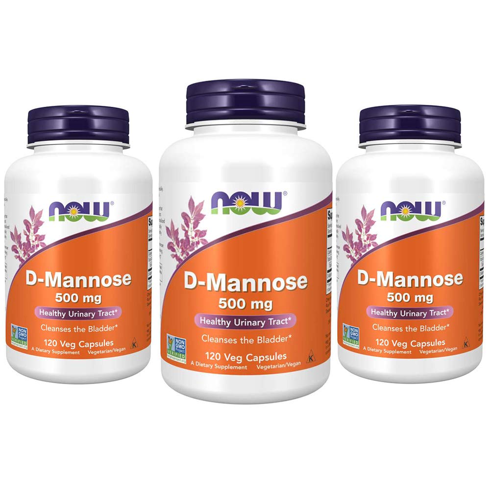 עכשיו תוספי מזון, D-Mannose 500 מ"ג, פרויקט Non-GMO מאומת, בריא Urinary Tract*, 120 קפסולות Veg (Pack of 3)