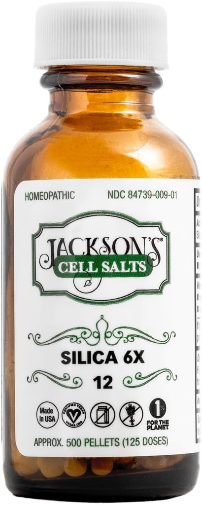Jackson's #12 Cell Salt Silica 6X (500 Pelletבק) - טבעוני מוסמך, Lactose-Free Schuesler Tissue Salt Silicea 6X (Made in the USA)