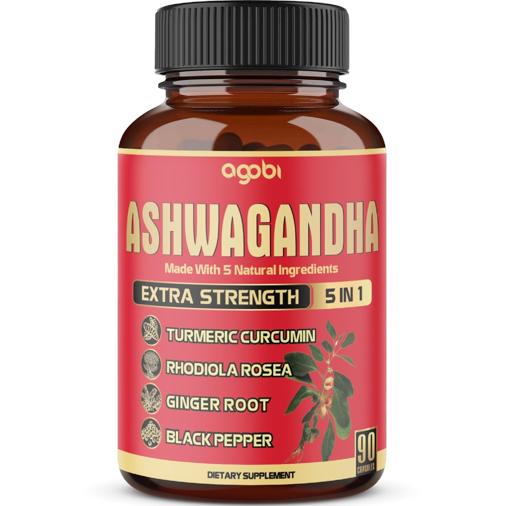 90 קפסולות - Ashwagandha תוספי קפסולות - שורש ג'ינג'ר, Turmeric, Rhodiola Rosea & Black Pepper