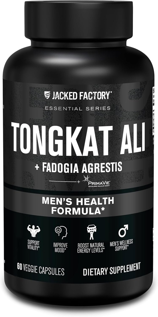 Jacked Factory Indonesian Tongkat Ali + Fadogia Agrestis - 200:1 Extract Longjack Tongkat Ali for Men with Fadogia Agrestis 600mg & Primavie Shilajit to Support Vitality, Energy, & Mood - 60 Capsules