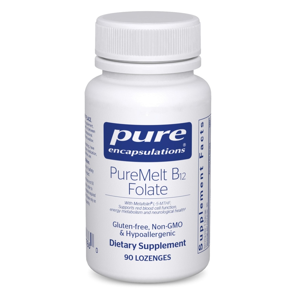 Pure Encapsulations PureMelt B12 Folate - ויטמין B פעיל עם L-5-MTHF - תמיכה מטאבוליזם ותפקוד Red Blood Cell * - Non-GMO & Vegan - 90 Lozengesges