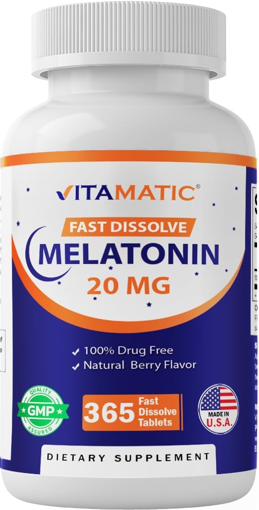 Vitamatic Melatonin 20 מ"ג טבליות | Vegetarian, non-GMO, Gluten Free | 1 Year Supply Tablet